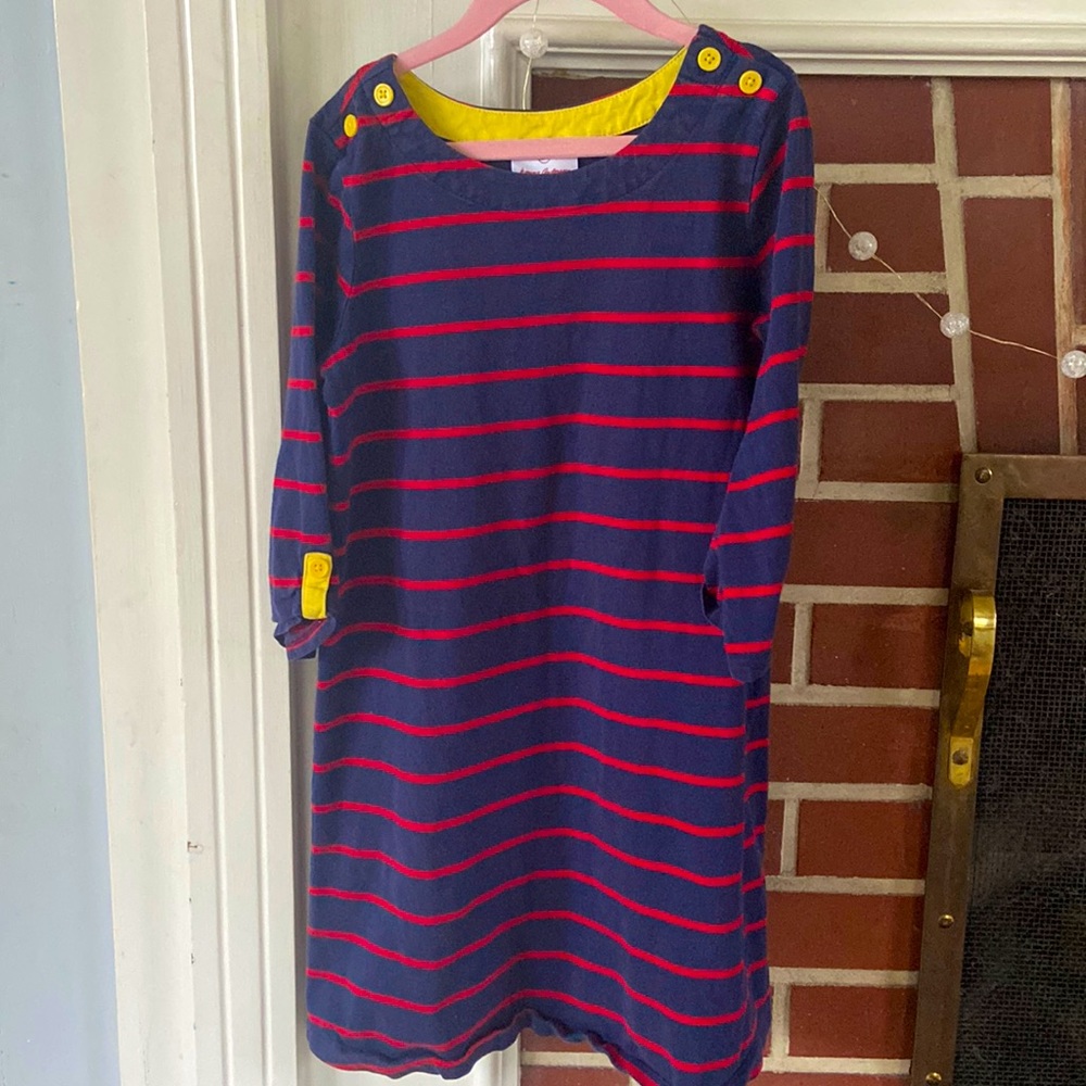 Hanna Andersson dress 130 or 8 navy blue and red
